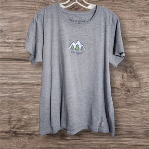 Life is good vintage snowy mountains with pine trees short sleeve shirt womans L
